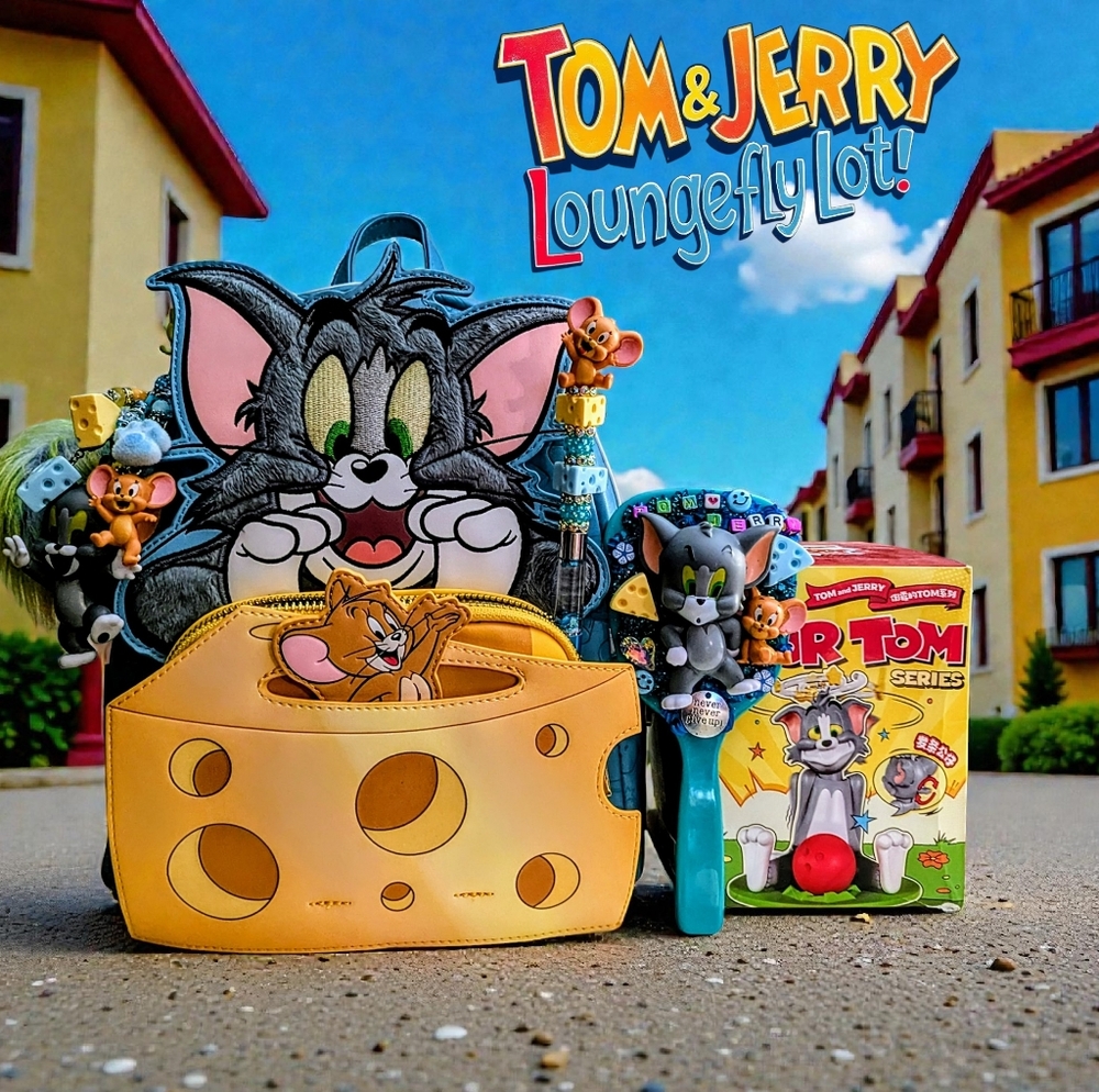 Loungefly Tom & Jerry Plush Figural Pop Up Mini Backpack, Toy, Charm, Pen&Mirror